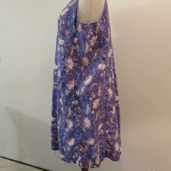 J Jill Linen Purple Floral Shift Dress Pockets Midi Large - Picture 5 of 16